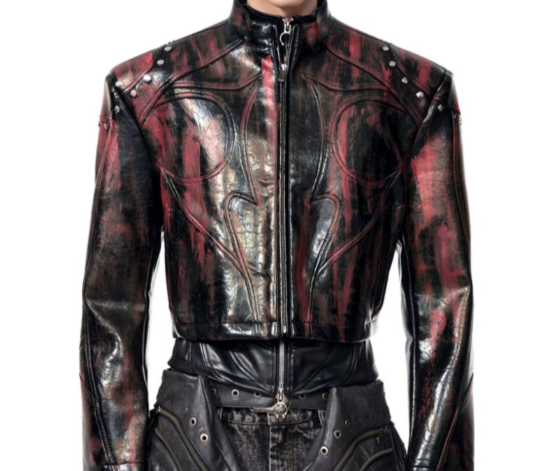 Mens Stand Up Collar Leather Jacket