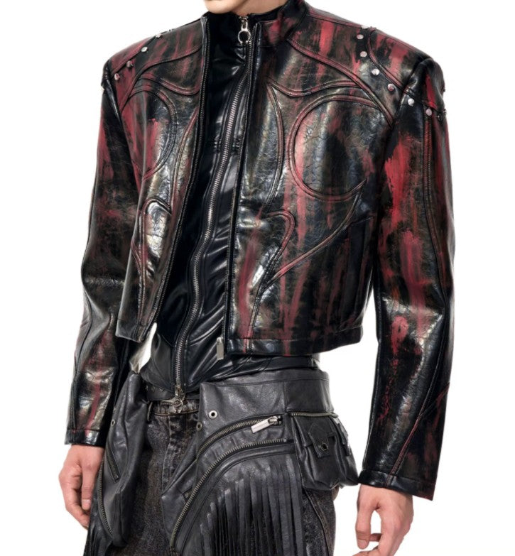 Mens Stand Up Collar Leather Jacket