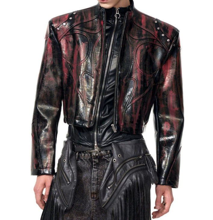 Mens Stand Up Collar Leather Jacket