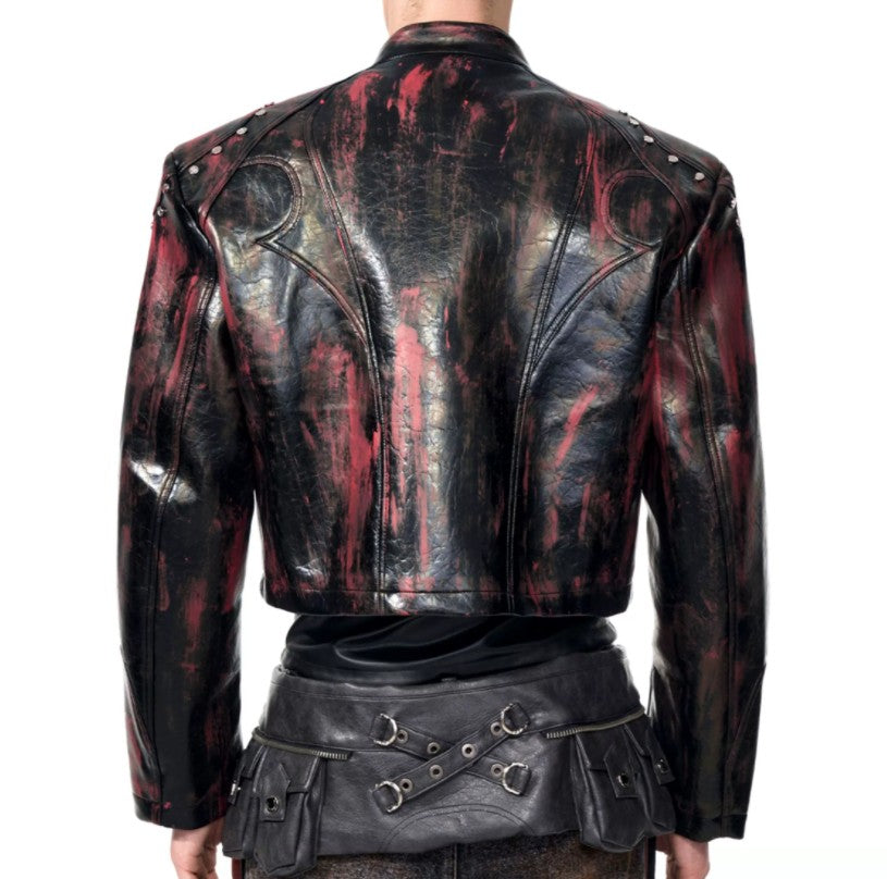 Mens Stand Up Collar Leather Jacket