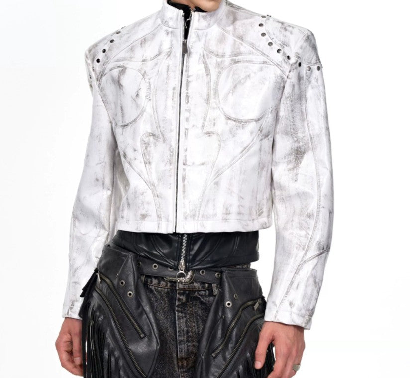 Mens Stand Up Collar Leather Jacket