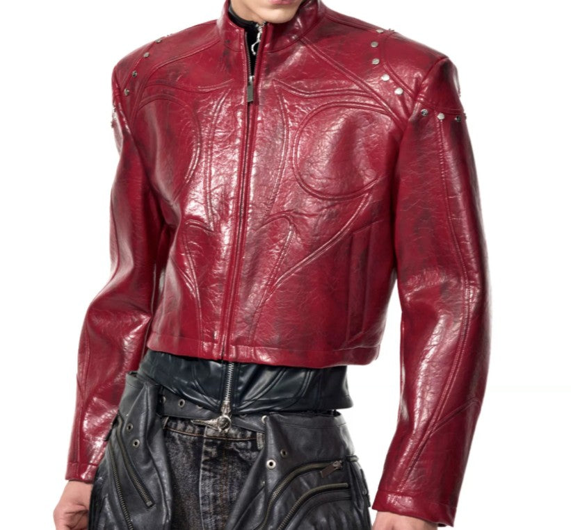Mens Stand Up Collar Leather Jacket