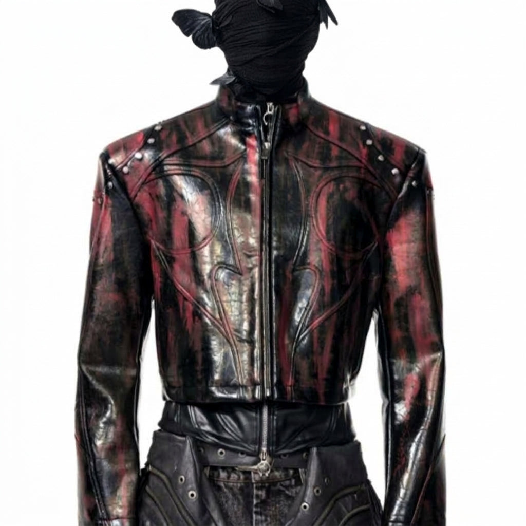 Mens Stand Up Collar Leather Jacket