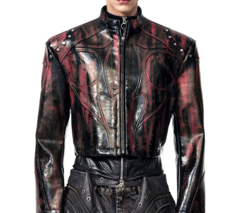 Mens Stand Up Collar Leather Jacket
